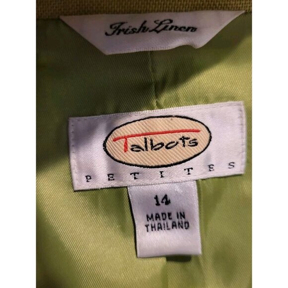 Talbots Spring Green 100% Irish Linen 3 Button Blazer Lined Sz 14p - Picture 6 of 7